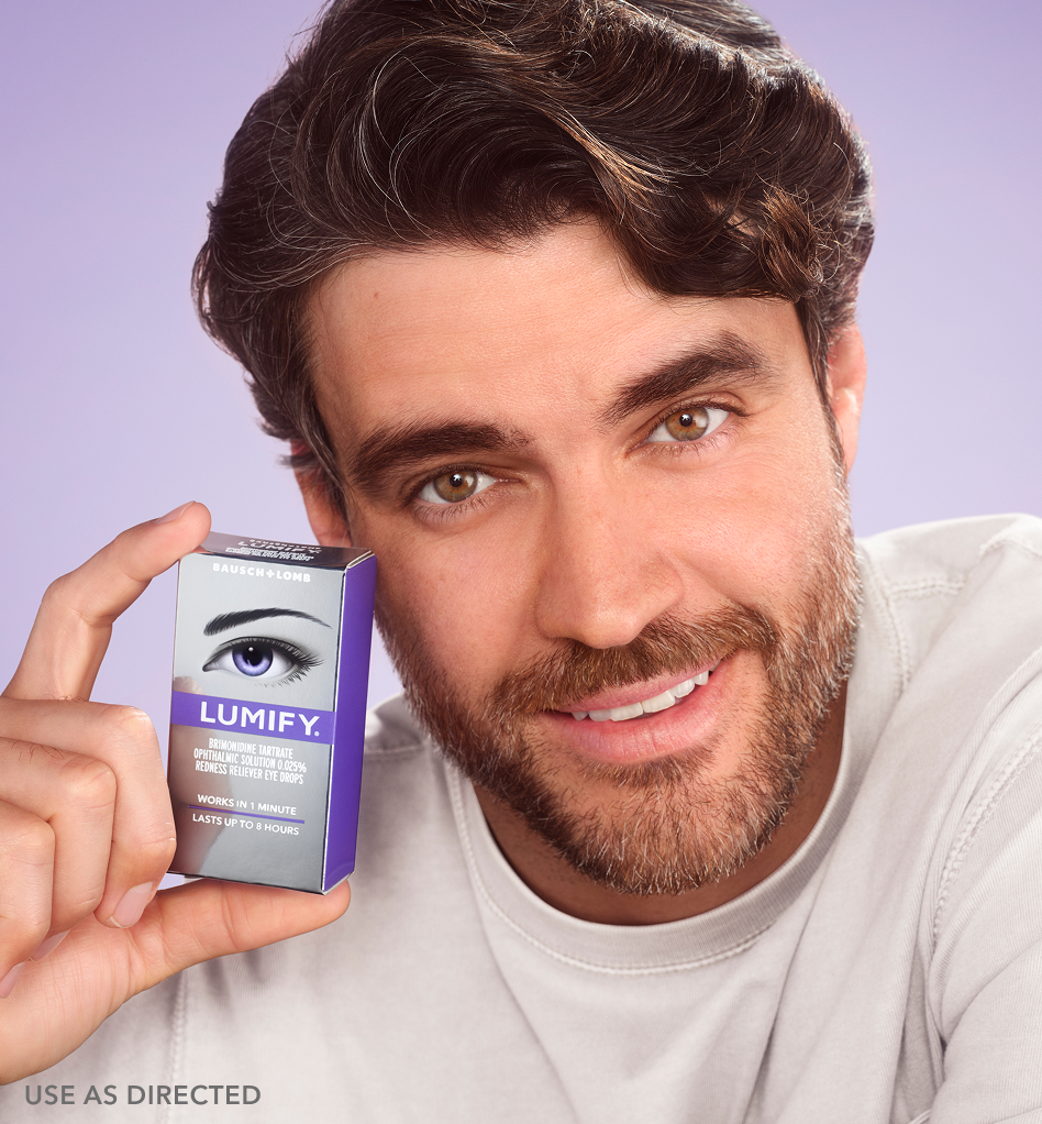 Lumify redness relieving eye drops bottle and box