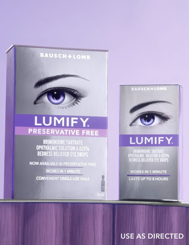 Pair of hands holding a box of Lumify redness relieving eye drops